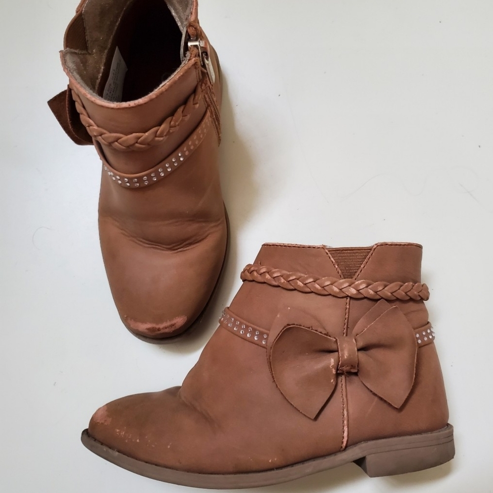 **free Add-on"  Brown Ankle Boots with Bow and Rhinesone Detail